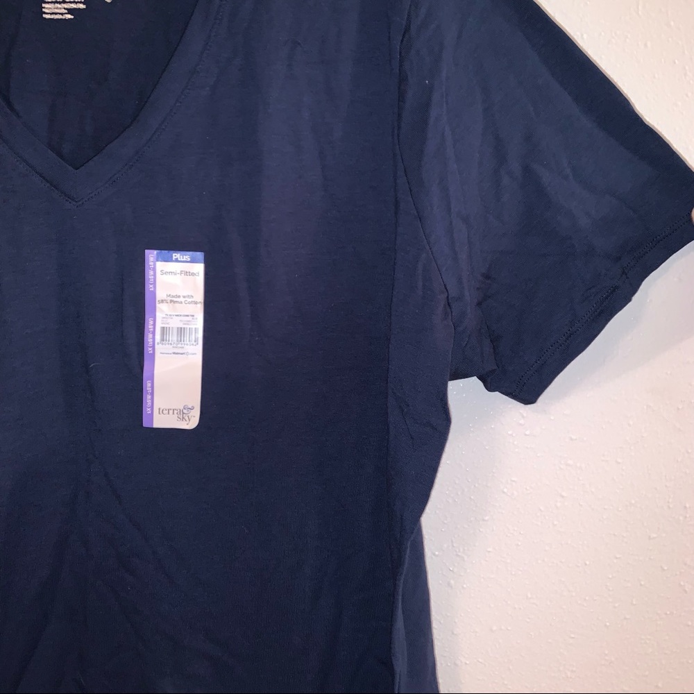 Terra & Sky 1X 16W 18W Blue V Neck Semi Fitted Tee - Picture 8 of 9